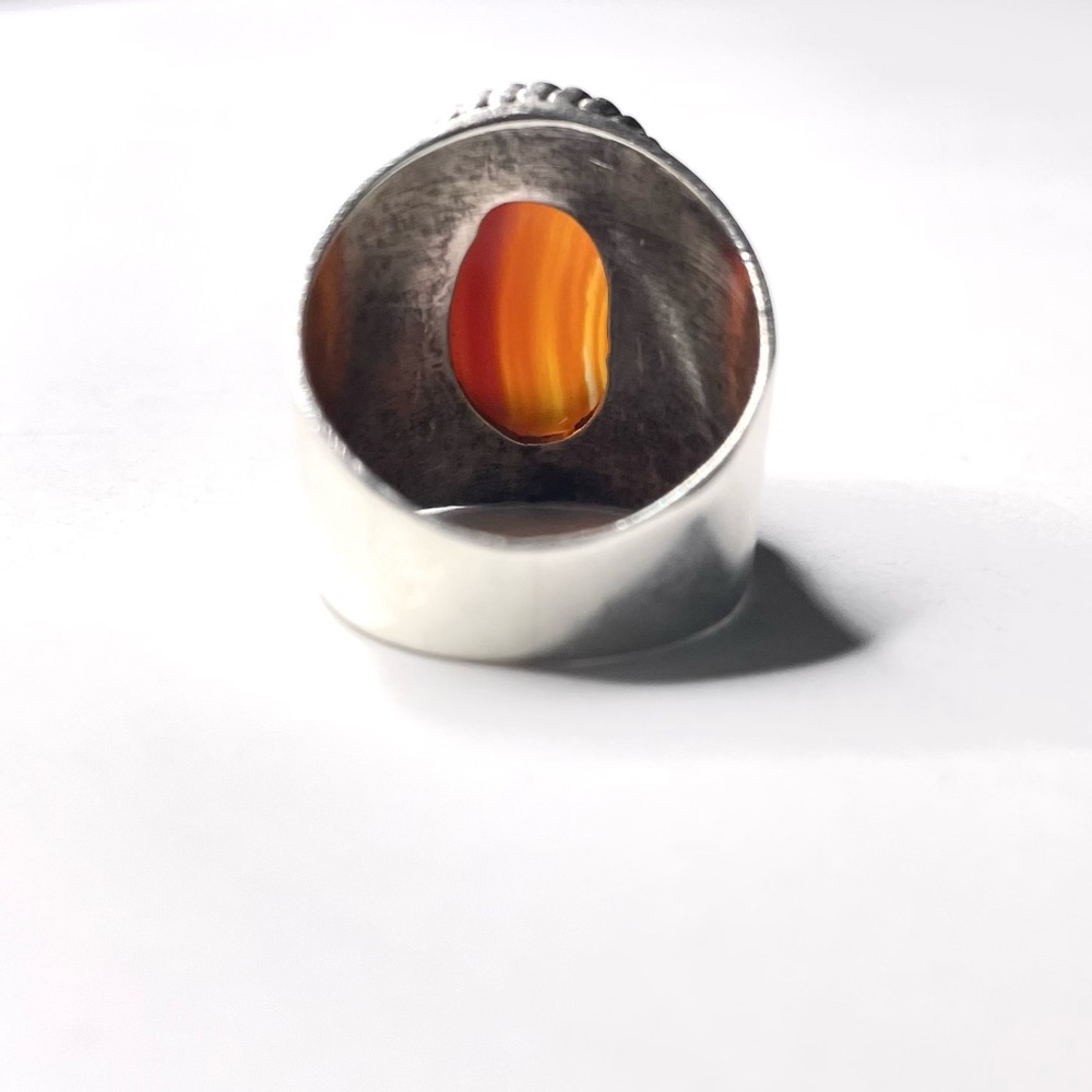 Vintage Sterling Silver Thick Carnelian Agate Ring size 8 - Picture 4 of 11